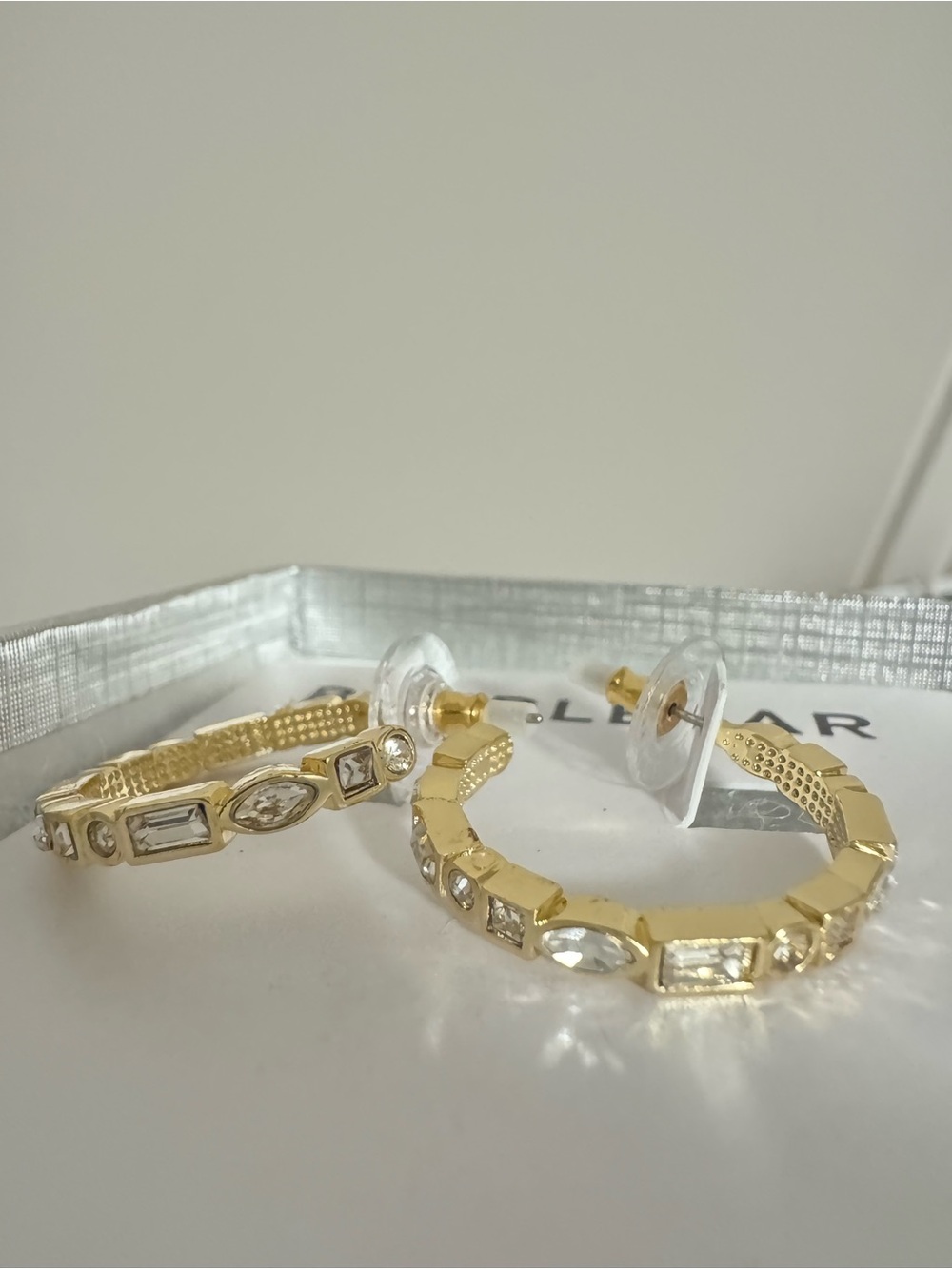 BaubleBar Gold Hoop Earrings with Clear Stones